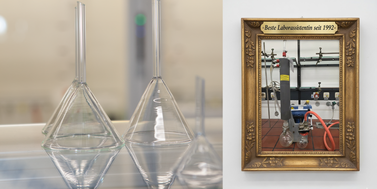 Picture frame with a photo of the MZ2C vacuum diaphragm pump titled "Best Lab Assistant since 1992"